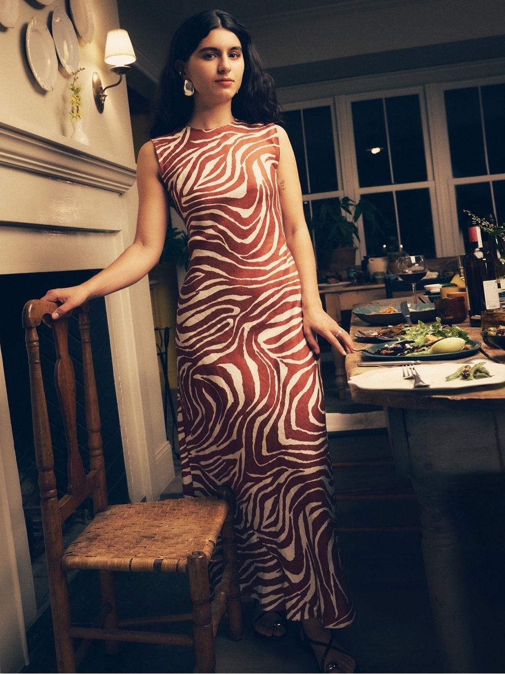 NWT! Banana Republic Zebra Backless Linen Maxi Dress - Size 8 Tall 🌅6️⃣